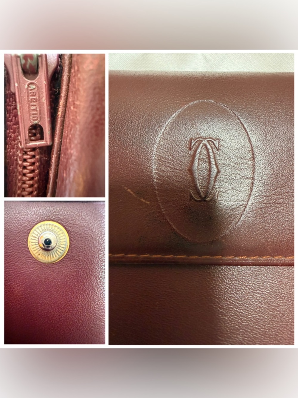 Cartier Must de Cartier Burgundy Leather Long Wallet Gold-tone Corners - Picture 3 of 16